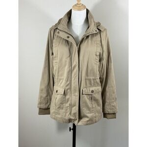 WenVen Utility Anorak Jacket Women Medium Tan Hooded Military Safari Coat